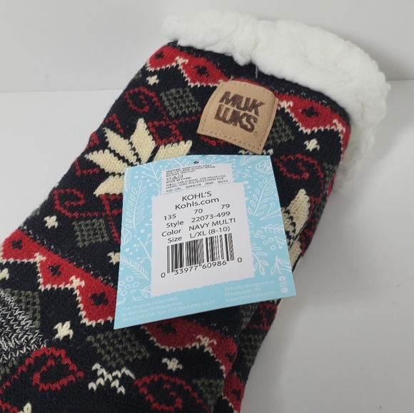 Muk Luks navy multi sheria lined slipper socks womens L/Xl nwt - Picture 3 of 3